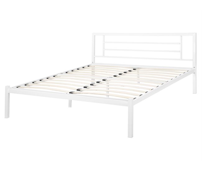 Beliani Cama com estrado Metal CUSSET 167x209 Branco
