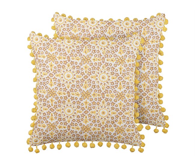 Beliani Almofada decorativa LYCROIS Branco/ Bege