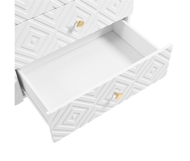 Aparador de 6 gavetas com motivos geométricos e pés 120 Branco