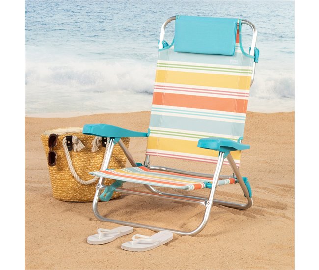Aktive Cadeira de praia dobrável, 7 posições, com almofada Multicor