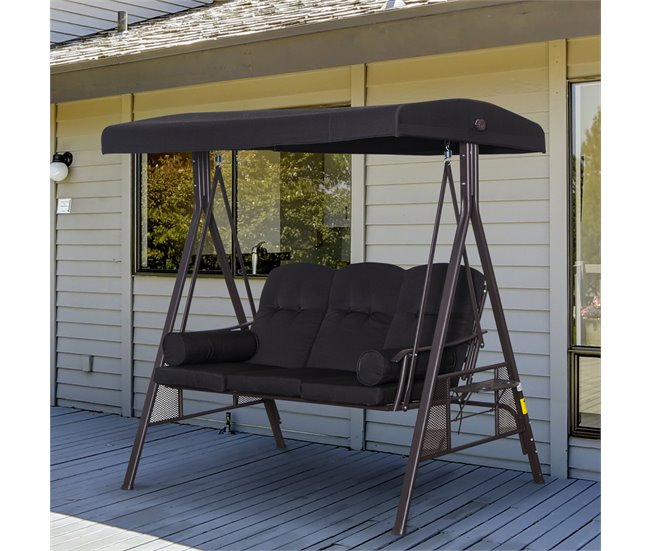 Banco Baloiço de Jardim Metal e Poliéster Outsunny Preto
