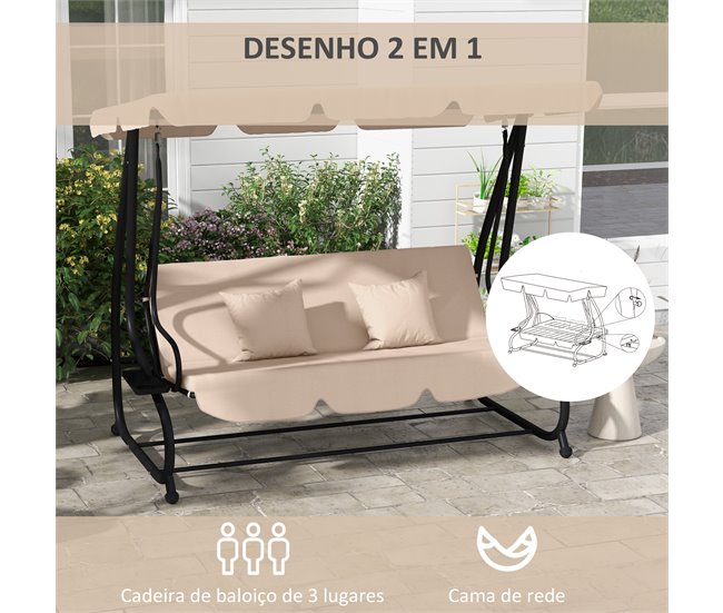 Banco Baloiço de Exterior Aço e Poliéster Outsunny Bege