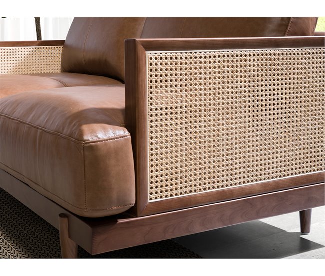 ANGEL CERDA Sofá de 3 lugares em pele castanha Nogal