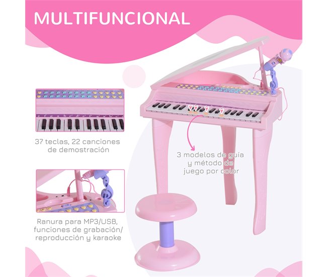 Piano para Crianças ABS HOMCOM Rosa