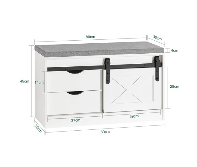 Banco sapateira com porta de celeiro deslizante FSR153-W SoBuy Branco