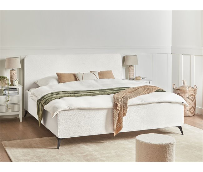 Beliani Cama com estrado Bouclé VALOGNES 192x220 Branco