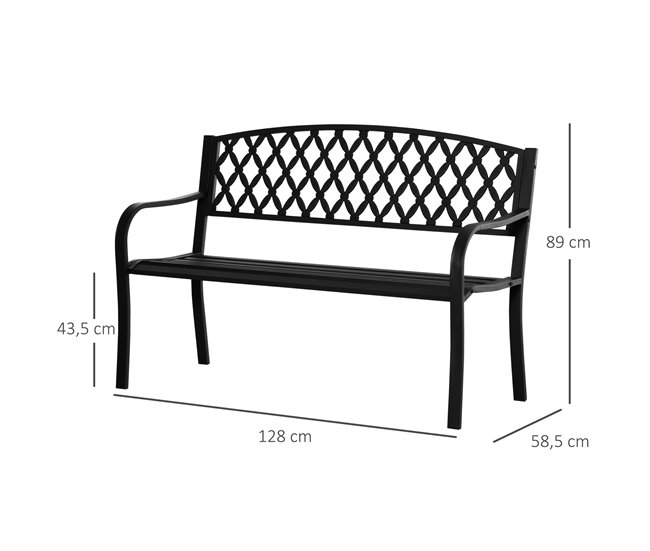 Banco de Jardim Aço e Ferro Fundido Outsunny 128x58 Preto