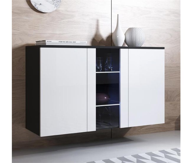 Aparador Sala de estar e jantar 3 portas LED Luke A1 120 Branco/ Preto