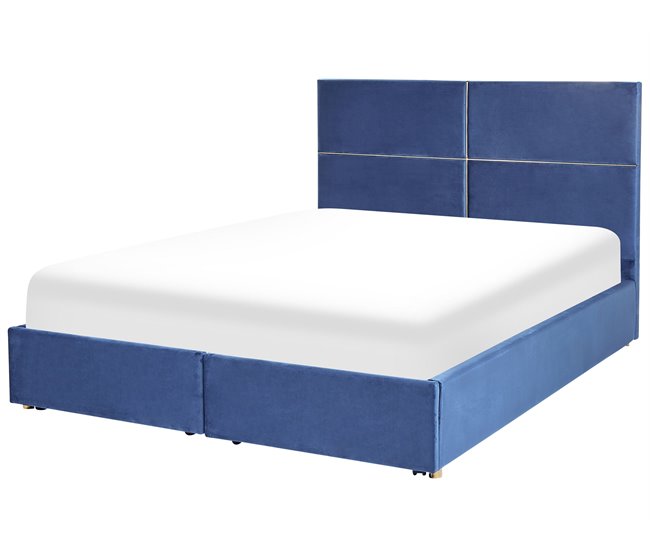 Beliani Cama baú Veludo VERNOYES 188x214 Azul Marino