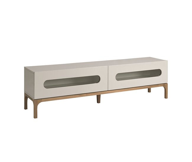Mesa de TV em madeira de nogueira e cinzento com iluminação interior Cinza
