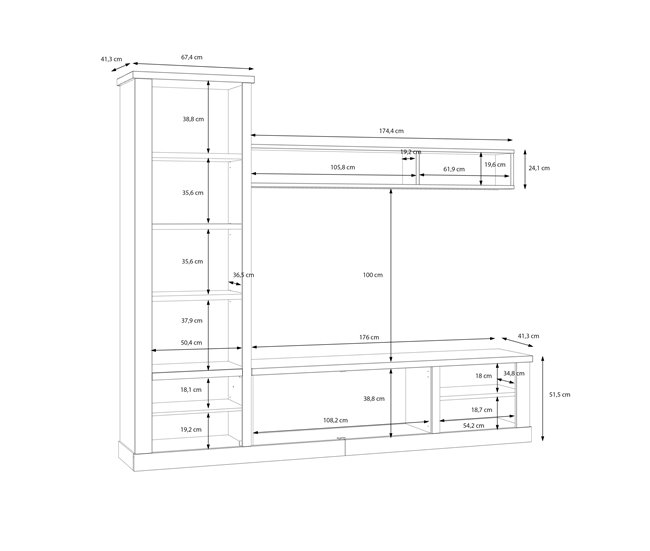 Compacto de tv VERONA 241,6cm branco e carvalho  Branco/ Madeira