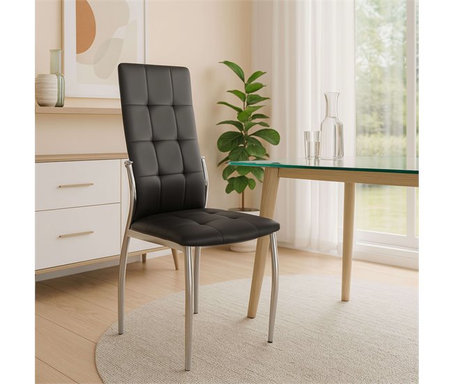 Cadeira de jantar Laci em couro sintético e cromo Preto