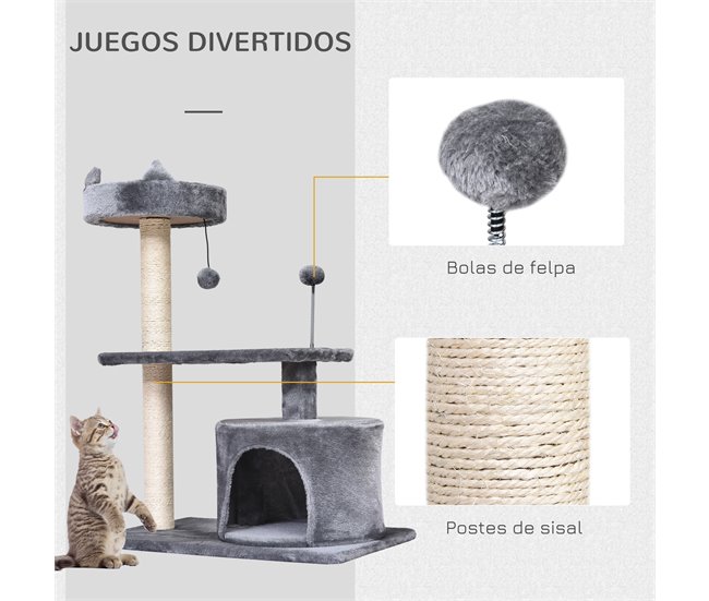 Arranhador para Gatos Aglomerado de madeira, Pelúcia e Sisal Cinza