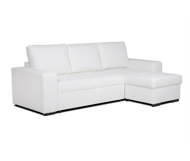 Chaise longue de pele sintética com cama HARRY Branco