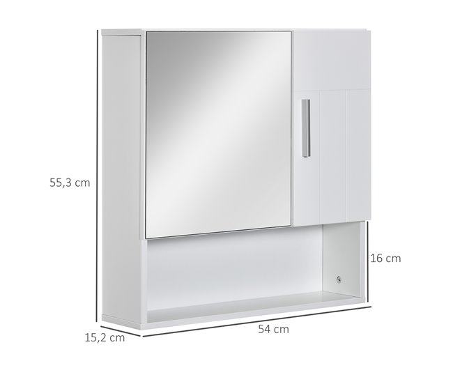 Armário Casa de Banho com Espelho MDF e Vidro kleankin 54 Branco