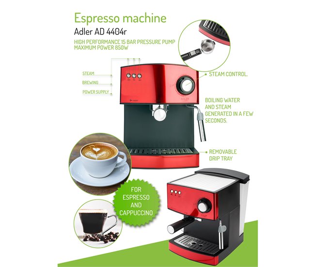 Máquina de Café Expresso Adler AD 4404R Vermelho
