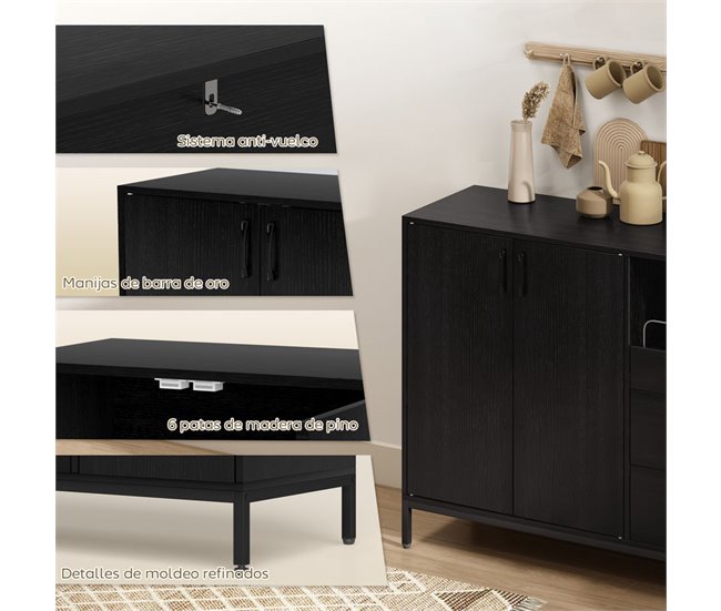 Aparador para Sala Melamina de Madeira, Metal HOMCOM Preto
