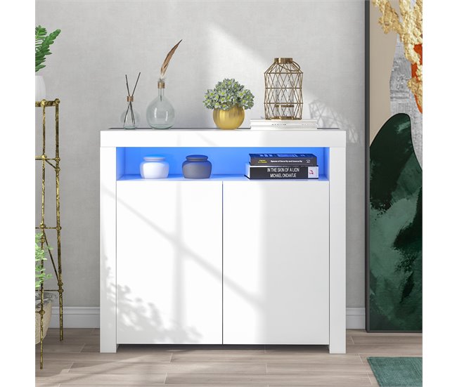 Aparador de painel de partículas com 2 portas Branco