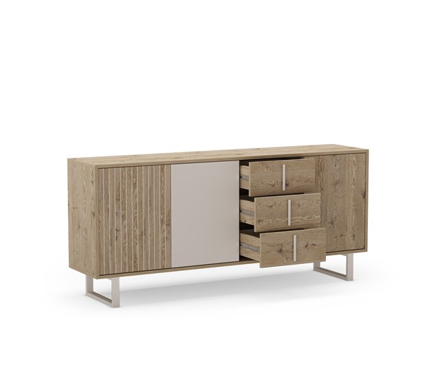 Aparador de 3 portas YAMIL em carvalho e vison Cinza/ Madeira