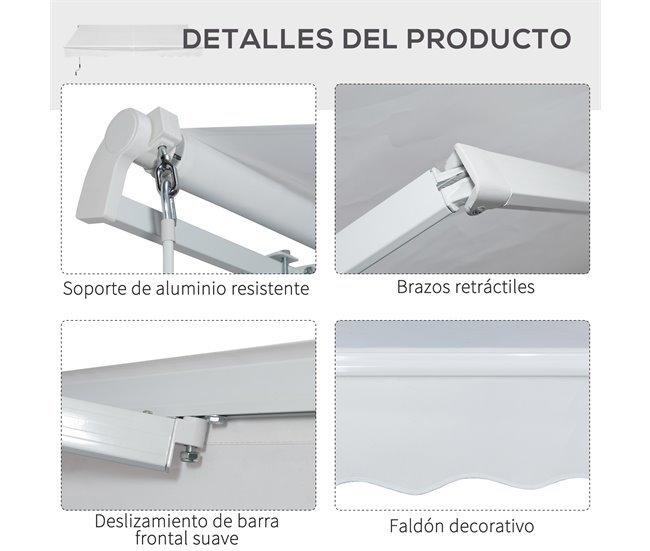 Toldo Fachada Tecido poliéster, alumínio e ferro Outsunny 350x250 Branco
