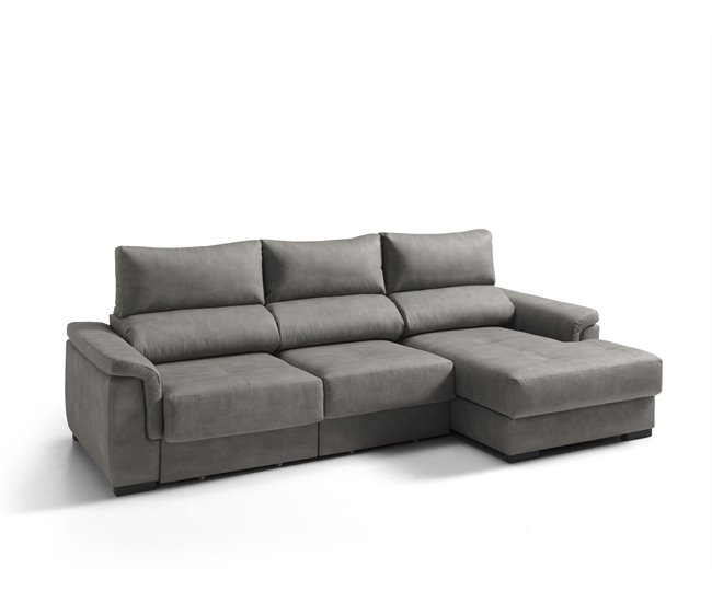 Chaise longue NAHIA com baú de 4 lugares Cinza Claro