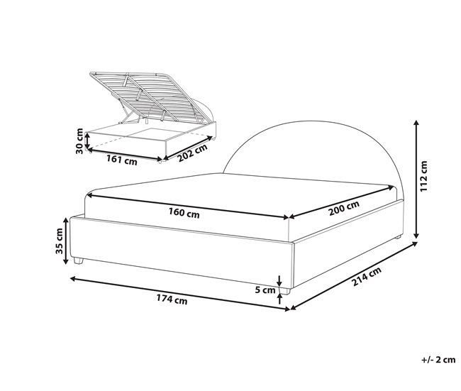 Beliani Cama com armazenamento Veludo VAUCLUSE 174x214 Cinza Claro