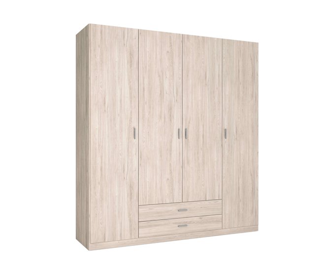 Guarda-roupa Roma com 4 portas e 2 gavetas, quarto moderno Madeira Clara