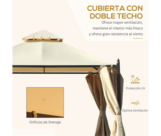Pérgola de Exterior Metal, Poliéster Outsunny 300x300 Bege