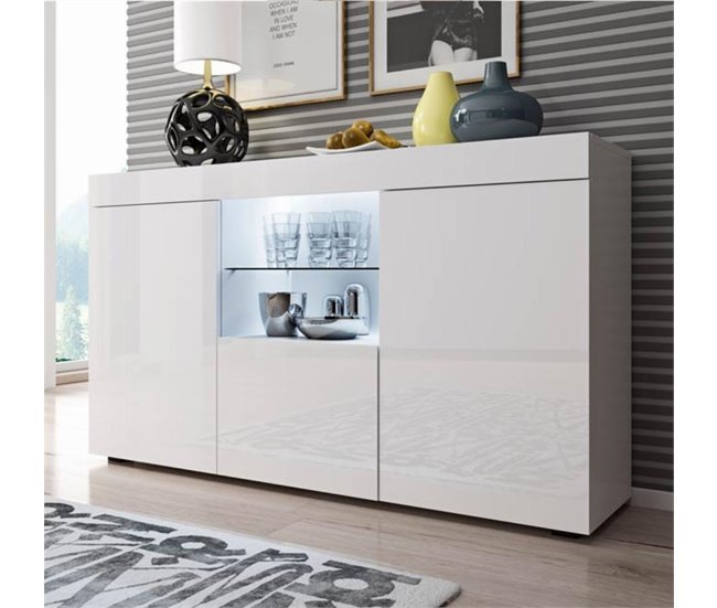 Aparador Sala de estar e jantar 3 portas LED Sefora 135 Branco