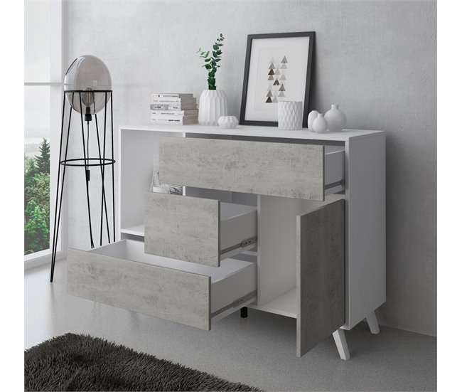  Aparador para sala de estar ou de jantar - 86 x 120 x 40 cm 120 Branco/cinza