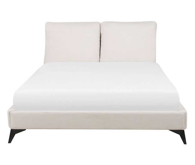 Beliani Cama com estrado Chenille MELLE 155x240 Bege