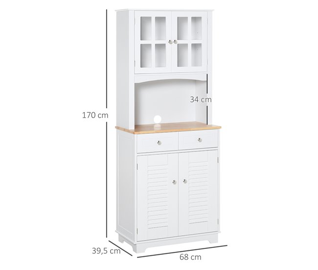 Armário de cozinha auxiliar MDF, Madeira de Borracha HOMCOM 68 Branco