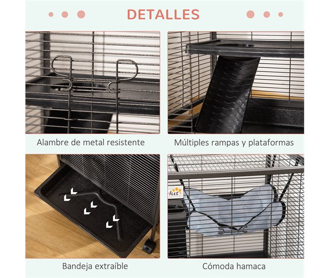 Gaiola para Roedores Metal, Nylon e PP PawHut Cinza