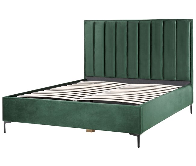 Beliani Cama com armazenamento Veludo SEZANNE 190x215 Rosa
