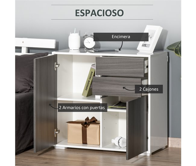 Aparador Auxiliar Melamina de Madeira HOMCOM 79 Branco