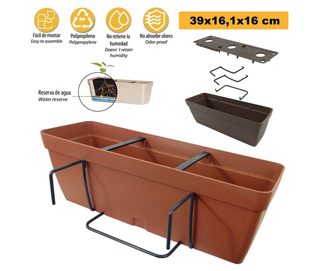 Jardineiro de 40 cm com suporte de fixação curva Terracota
