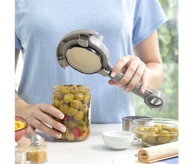 Abre-garrafas Regulável Multifunções para Frascos, Latas e Garrafas Cinza