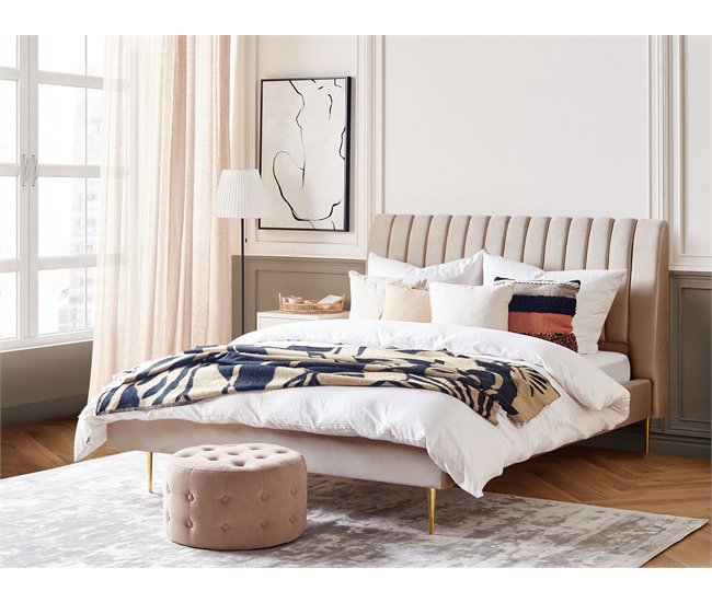 Beliani Cama com estrado Veludo MARVILLE 202x225 Areia