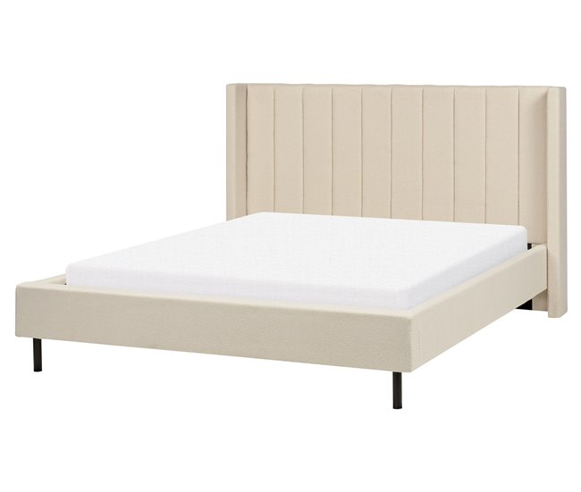 Beliani Cama com estrado Bouclé VILLETTE 185x222 Bege