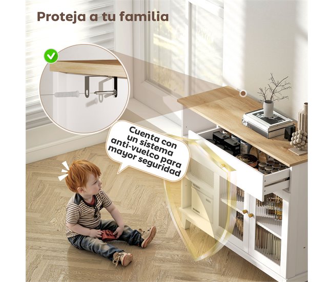 Aparador MDF e Vidro Temperado HOMCOM Branco