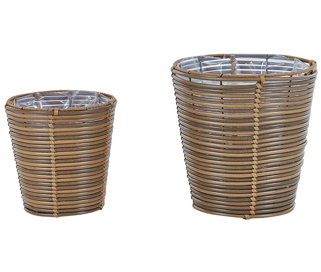 Beliani Conjunto de 2 vasos para plantas SARTI Castanho