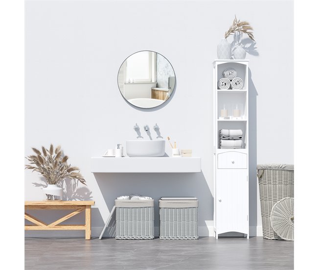 Armário Polivalente MDF HOMCOM, casa - casa de banho 34 Branco