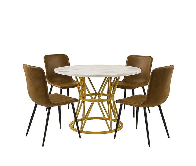 Conjunto mesa redonda mármore + 4 cadeiras vintage