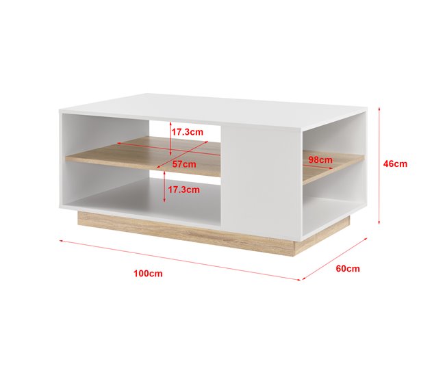 Mesa de centro Trelleborg com prateleira de aglomerado Natural/ Branco