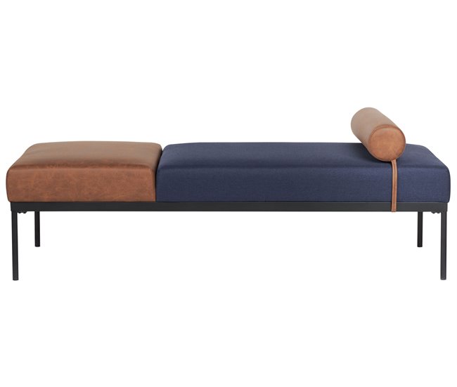 Beliani Chaise longue Pele sintética, Linho sintético MALMOS Azul