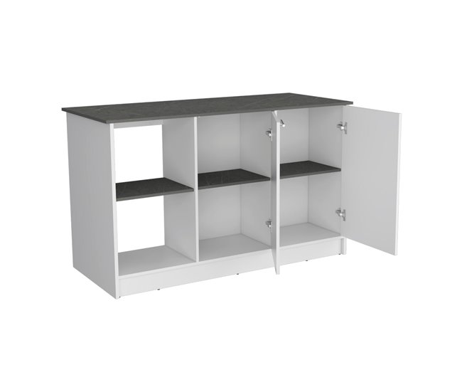 Ilha de cozinha Juniper em melamina com 2 portas e 6 prateleiras Branco