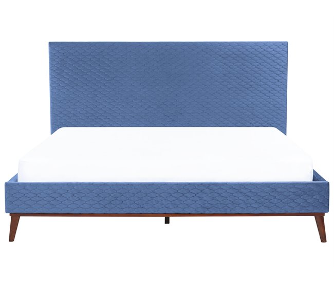 Beliani Cama com estrado Veludo BAYONNE 191x212 Azul