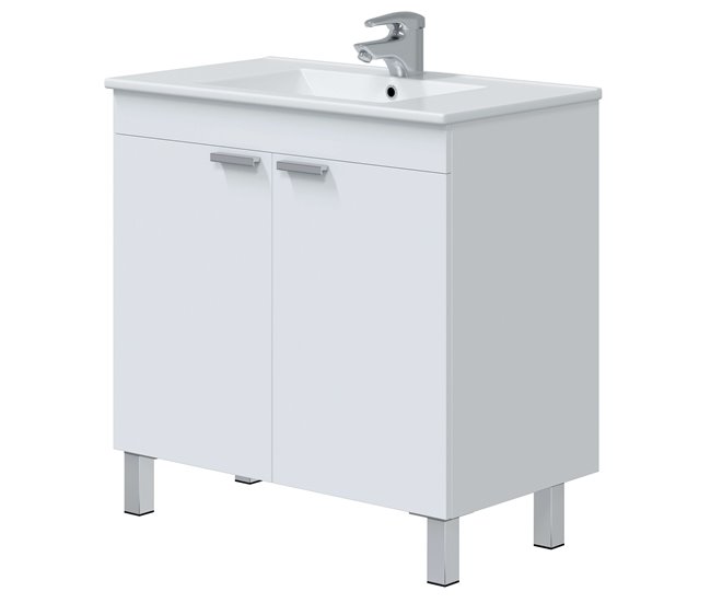 Móveis de banheiro atenea com armário de pernas 2 portas dobráveis ??branco brilhante 80 cm (sem pia)