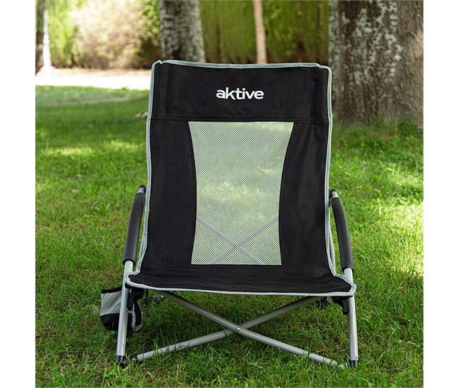 Aktive Pack de 4 cadeiras dobráveis baixas com porta-copos Preto