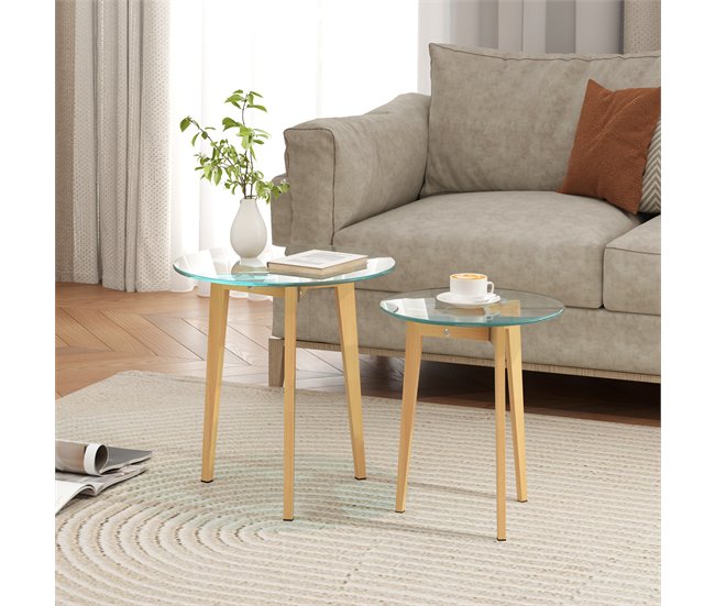 Mesas de Apoio Vidro temperado e Aço HOMCOM, casa - mesas Transparente